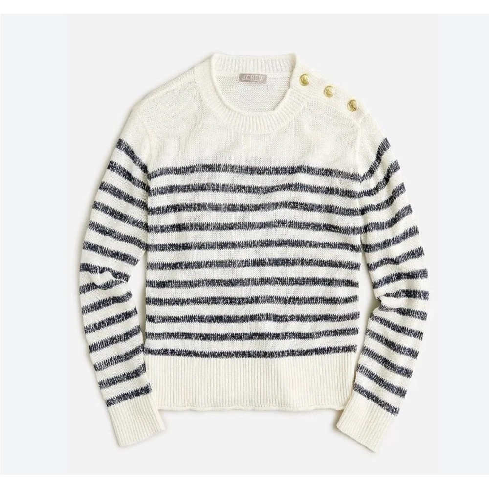 NWT J. Crew Relaxed linen-blend beach sweater with shoulder buttons in stripe